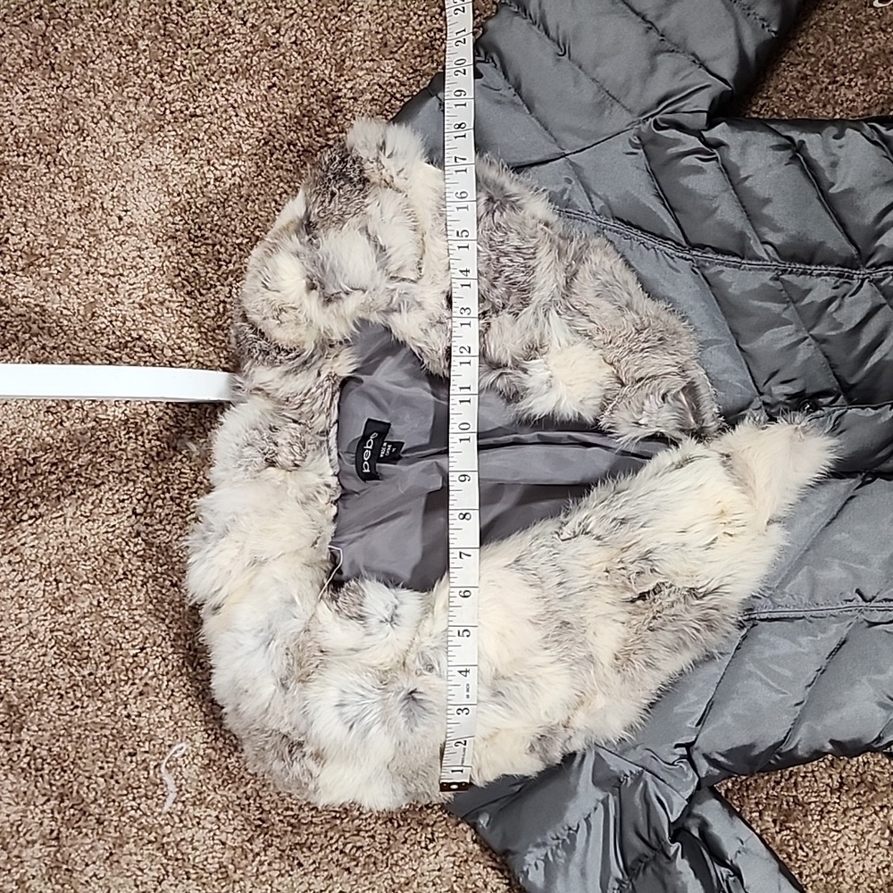 Bebe Rabbit Fur Trimmed Silver Puffer Jacket Coat - Picture 9 of 13